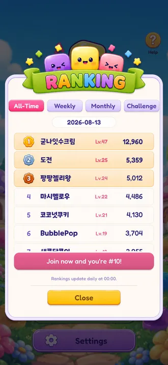 Worldwide ranking screen